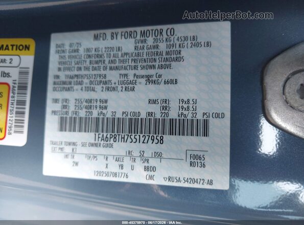 1FA6P8TH7S5127958 2025 FORD MUSTANG Gray Вид підкапотного простору