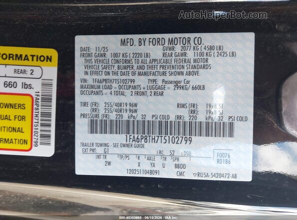 1FA6P8TH7T5102799 2026 FORD MUSTANG Black Widok komory silnika