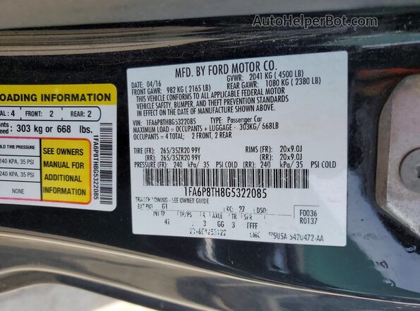 1FA6P8TH8G5322085 2016 FORD MUSTANG Черный Вид подкапотного пространства