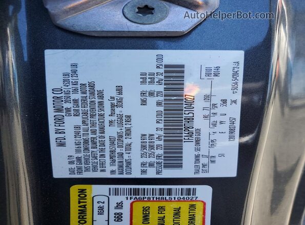 1FA6P8TH8L5104027 2020 FORD MUSTANG Серый Вид подкапотного пространства