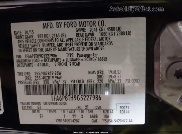 1FA6P8TH9G5227986 2016 FORD MUSTANG Black 