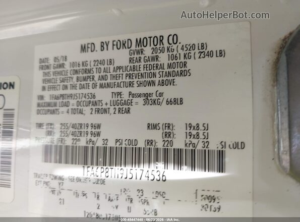 1FA6P8TH9J5174536 2018 FORD MUSTANG White Engine compartment view