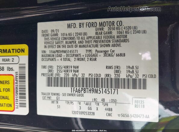 1FA6P8TH9M5145171 2021 FORD MUSTANG Black Widok komory silnika
