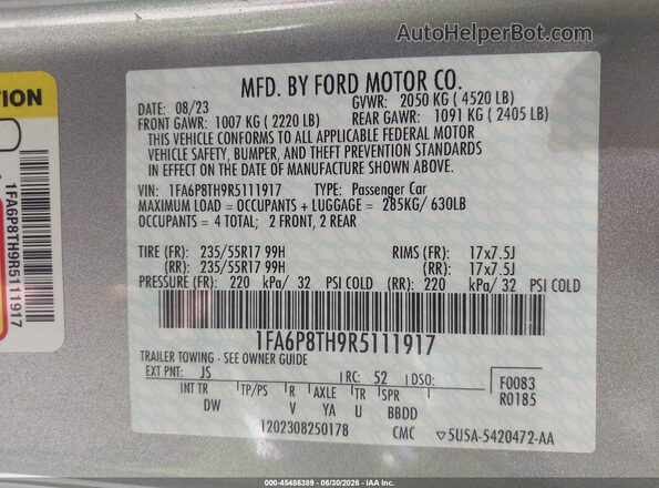 1FA6P8TH9R5111917 2024 FORD MUSTANG Silver Շարժիչի բաժամունքի տեսք