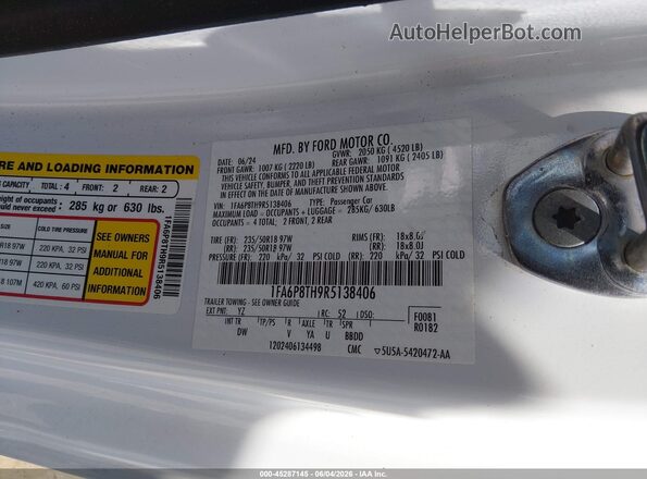 1FA6P8TH9R5138406 2024 FORD MUSTANG White Vista del compartimento del motor