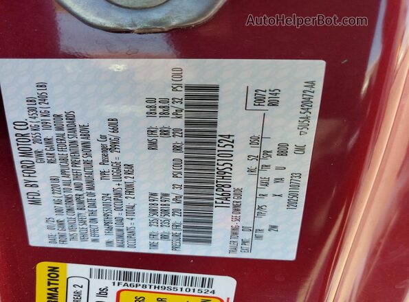 1FA6P8TH9S5101524 2025 FORD MUSTANG Burgundy 