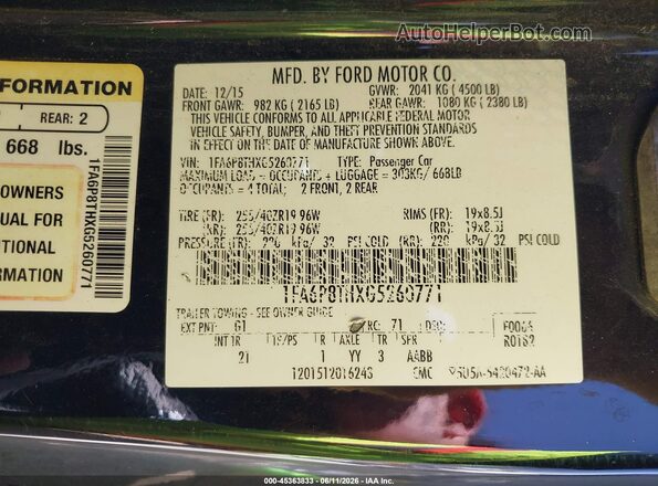 1FA6P8THXG5260771 2016 FORD MUSTANG Black Вид підкапотного простору
