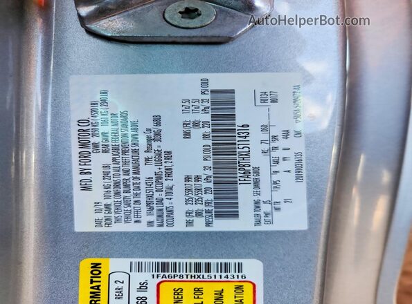 1FA6P8THXL5114316 2020 FORD MUSTANG Silver 