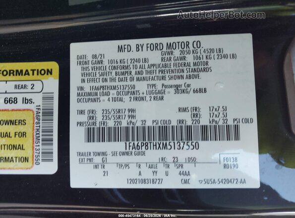 1FA6P8THXM5137550 2021 FORD MUSTANG Black Engine compartment view