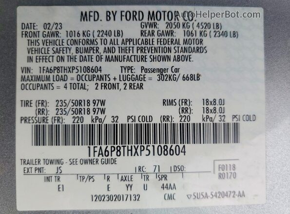 1FA6P8THXP5108604 2023 FORD MUSTANG Silver ძრავის განყოფილების ხედი