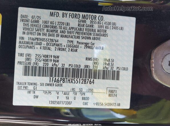 1FA6P8THXS5128764 2025 FORD MUSTANG Black Vista del compartimento del motor