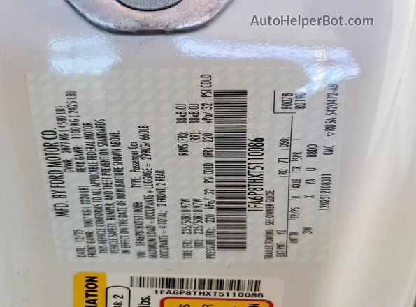 1FA6P8THXT5110086 2026 FORD MUSTANG White Вид підкапотного простору