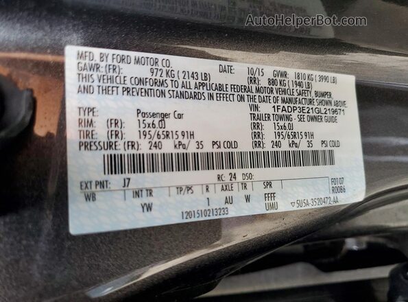 1FADP3E21GL219671 2016 FORD FOCUS Gray 