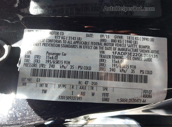 1FADP3E22GL208131 2016 FORD FOCUS Black Widok komory silnika