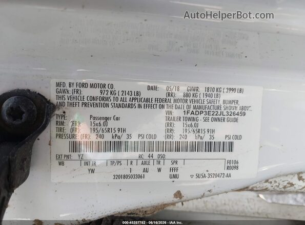 1FADP3E22JL326459 2018 FORD FOCUS White ძრავის განყოფილების ხედი