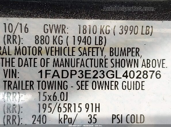 1FADP3E23GL402876 2016 FORD FOCUS Gray Вид підкапотного простору