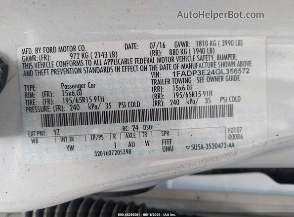 1FADP3E24GL356572 2016 FORD FOCUS White Շարժիչի բաժամունքի տեսք
