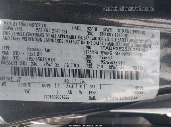 1FADP3E25JL254480 2018 FORD FOCUS Серый Вид подкапотного пространства
