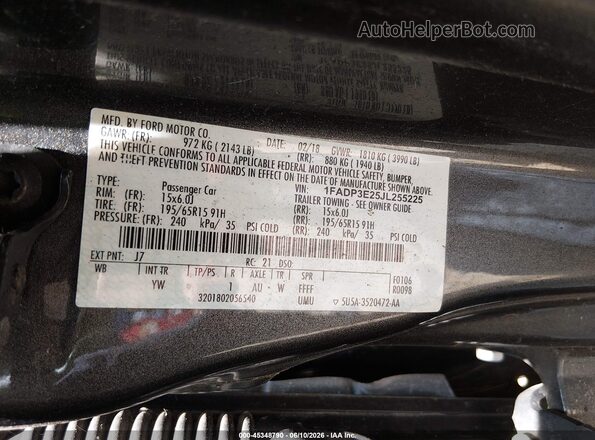 1FADP3E25JL255225 2018 FORD FOCUS Gray Շարժիչի բաժամունքի տեսք