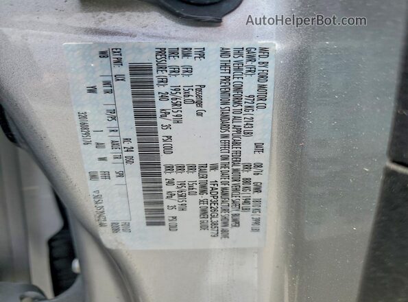 1FADP3E26GL385779 2016 FORD FOCUS Silver Vista de la etiqueta del VIN