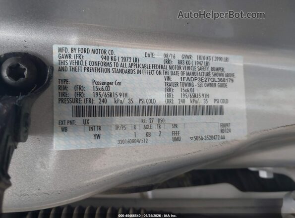 1FADP3E27GL368179 2016 FORD FOCUS Gray ძრავის განყოფილების ხედი