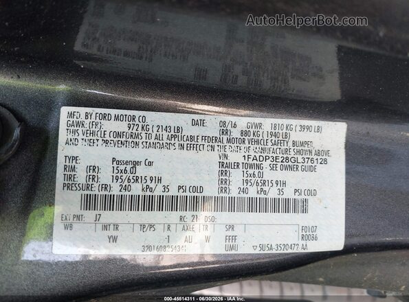 1FADP3E28GL376128 2016 FORD FOCUS Gray Շարժիչի բաժամունքի տեսք