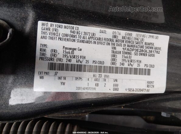1FADP3E28GL381782 2016 FORD FOCUS Серый Вид подкапотного пространства