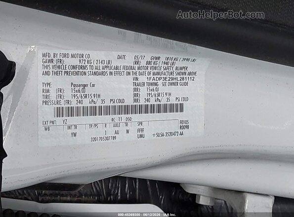 1FADP3E29HL281112 2017 FORD FOCUS White ძრავის განყოფილების ხედი