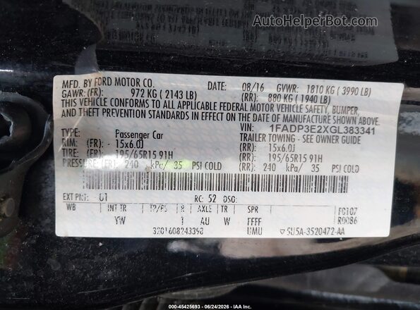 1FADP3E2XGL383341 2016 FORD FOCUS Black Engine compartment view