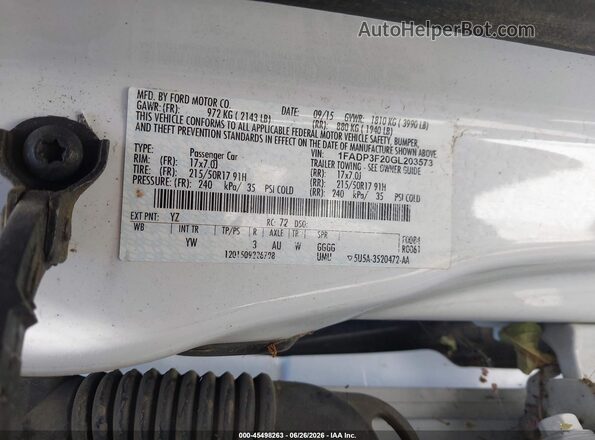 1FADP3F20GL203573 2016 FORD FOCUS White Շարժիչի բաժամունքի տեսք