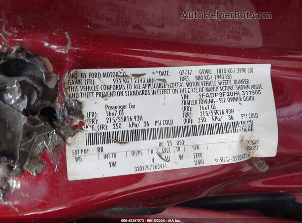 1FADP3F20HL311905 2017 FORD FOCUS Red Engine compartment view
