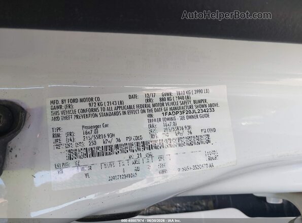 1FADP3F20JL234233 2018 FORD FOCUS White ძრავის განყოფილების ხედი