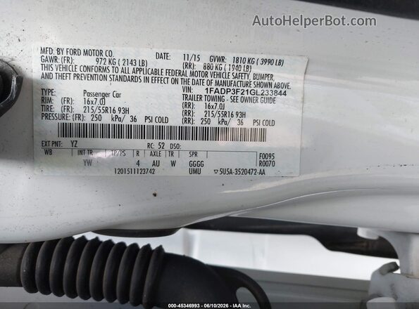 1FADP3F21GL233844 2016 FORD FOCUS White Շարժիչի բաժամունքի տեսք