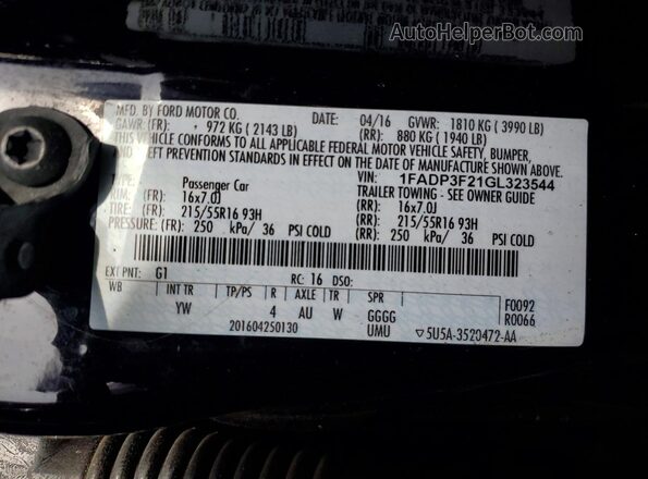 1FADP3F21GL323544 2016 FORD FOCUS Black Вид підкапотного простору