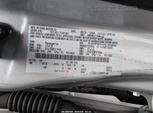 1FADP3F21GL374820 2016 FORD FOCUS Silver Widok komory silnika