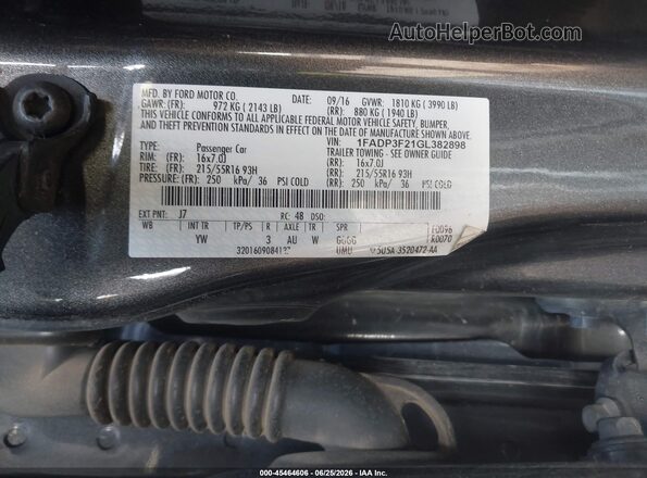 1FADP3F21GL382898 2016 FORD FOCUS Gray Engine compartment view