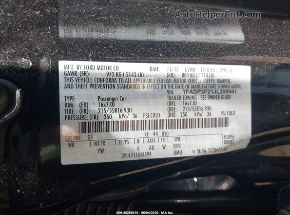 1FADP3F21JL209941 2018 FORD FOCUS Black Engine compartment view