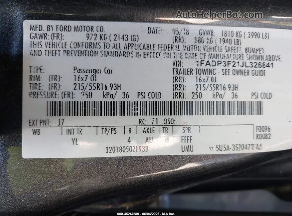 1FADP3F21JL326841 2018 FORD FOCUS Gray Engine compartment view