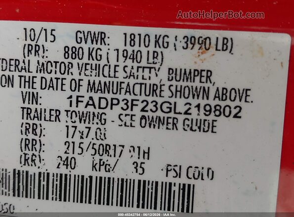 1FADP3F23GL219802 2016 FORD FOCUS Red Widok komory silnika