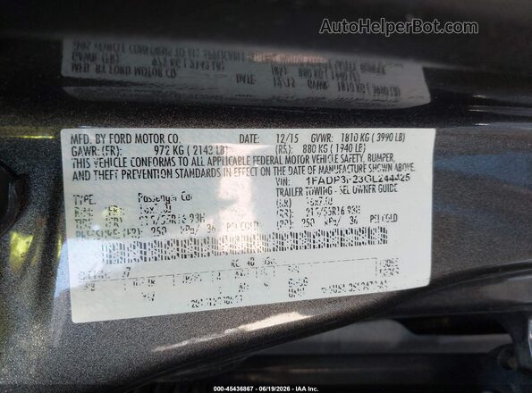 1FADP3F23GL244425 2016 FORD FOCUS Gray Widok komory silnika
