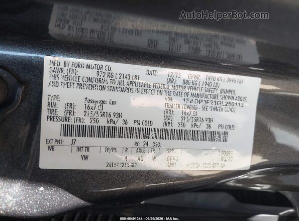 1FADP3F23GL250113 2016 FORD FOCUS Gray Շարժիչի բաժամունքի տեսք