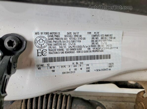 1FADP3F23HL261114 2017 FORD FOCUS White ძრავის განყოფილების ხედი
