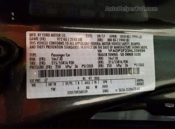 1FADP3F23HL339598 2017 FORD FOCUS Gray Вид підкапотного простору