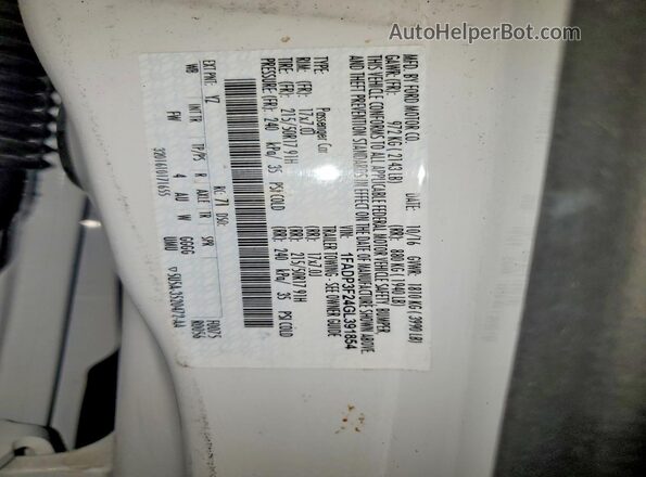 1FADP3F24GL391854 2016 FORD FOCUS White VIN sticker view