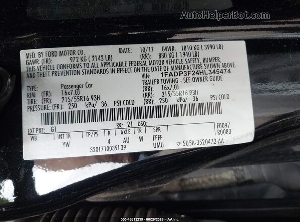1FADP3F24HL345474 2017 FORD FOCUS Black ძრავის განყოფილების ხედი