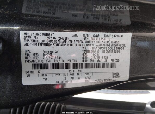 1FADP3F25GL239954 2016 FORD FOCUS Gray 