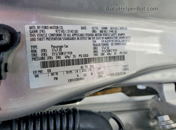 1FADP3F25GL241932 2016 FORD FOCUS Серебряный 