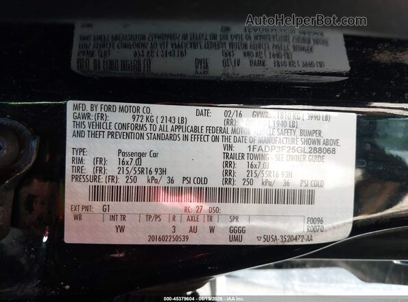 1FADP3F25GL288068 2016 FORD FOCUS Black Շարժիչի բաժամունքի տեսք