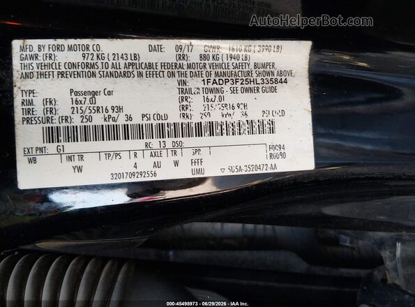 1FADP3F25HL335844 2017 FORD FOCUS Black Widok komory silnika