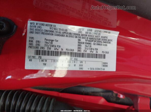 1FADP3F25HL346536 2017 FORD FOCUS Red Вид підкапотного простору